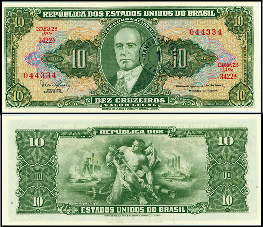 БРАЗИЛИЯ 1 ЦЕНТАВО / 10 КРУЗАДО 1966-1967 ГОДА