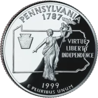 США 25 ЦЕНТОВ 1999 ГОДА ПЕНСИЛЬВАНИЯ P