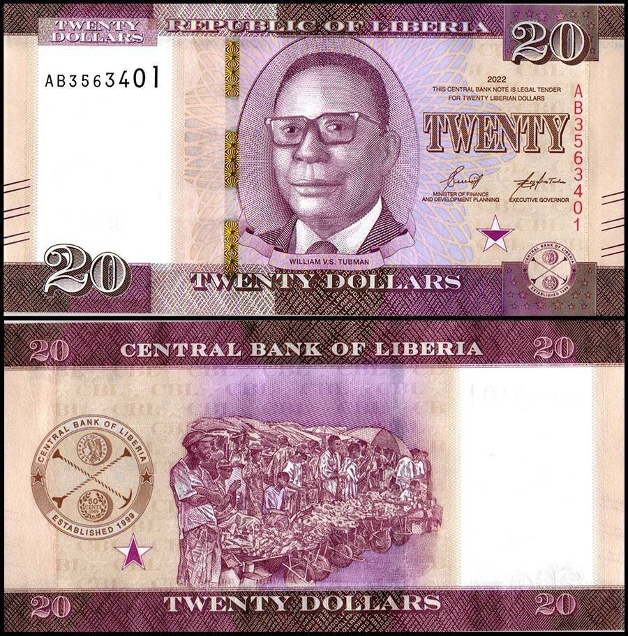ЛИБЕРИЯ 20 ДОЛЛАРОВ 2022-2024 ГОДА