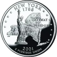 США 25 ЦЕНТОВ 2001 ГОДА НЬЮ-ЙОРК P