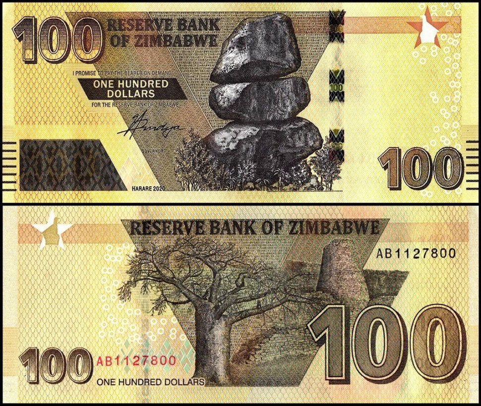 ЗИМБАБВЕ 100 ДОЛЛАРОВ 2020 ГОДА